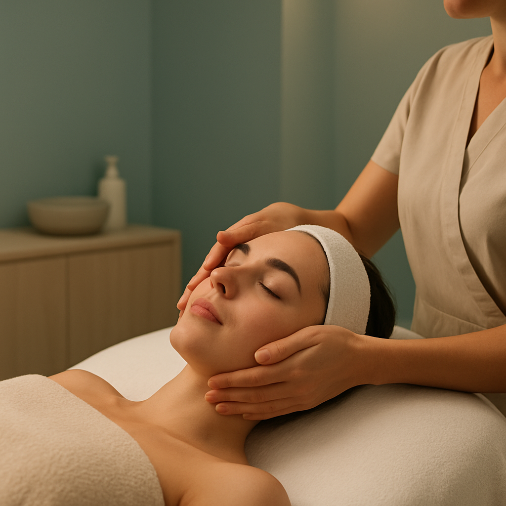 Client receiving a calming treatment at a wellness spa